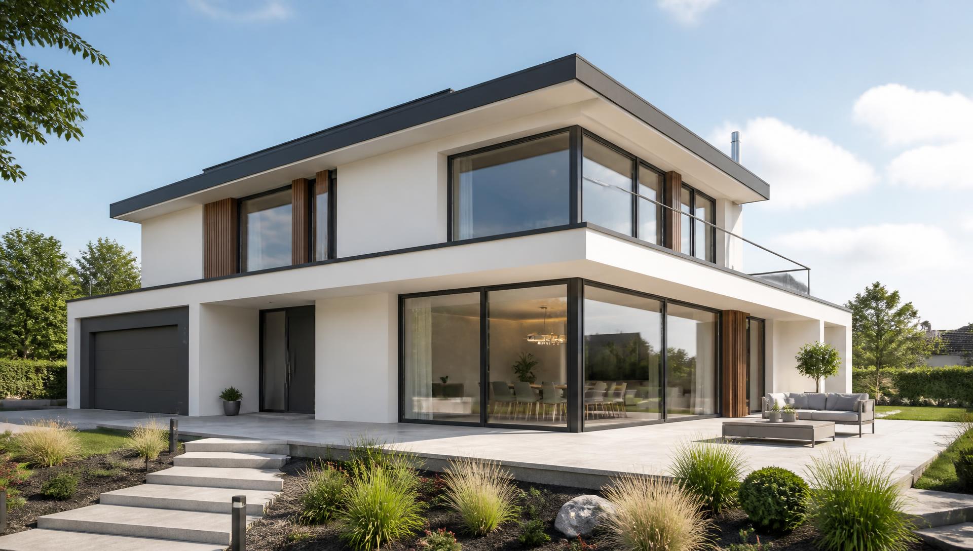 Modernes Einfamilienhaus mit grossen Fensterfronten